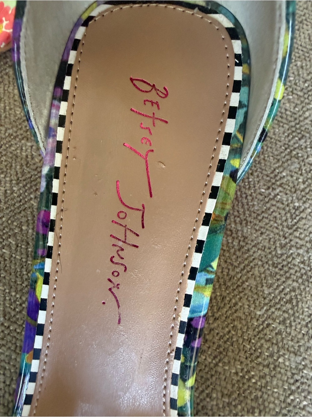 Betsey Johnson Multicolor Floral Crochet-Pearl Ankle-Strap Heels - Picture 5 of 7